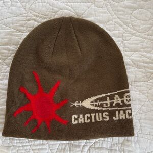 Cactus Jack Brown Beanie with Red and White Design